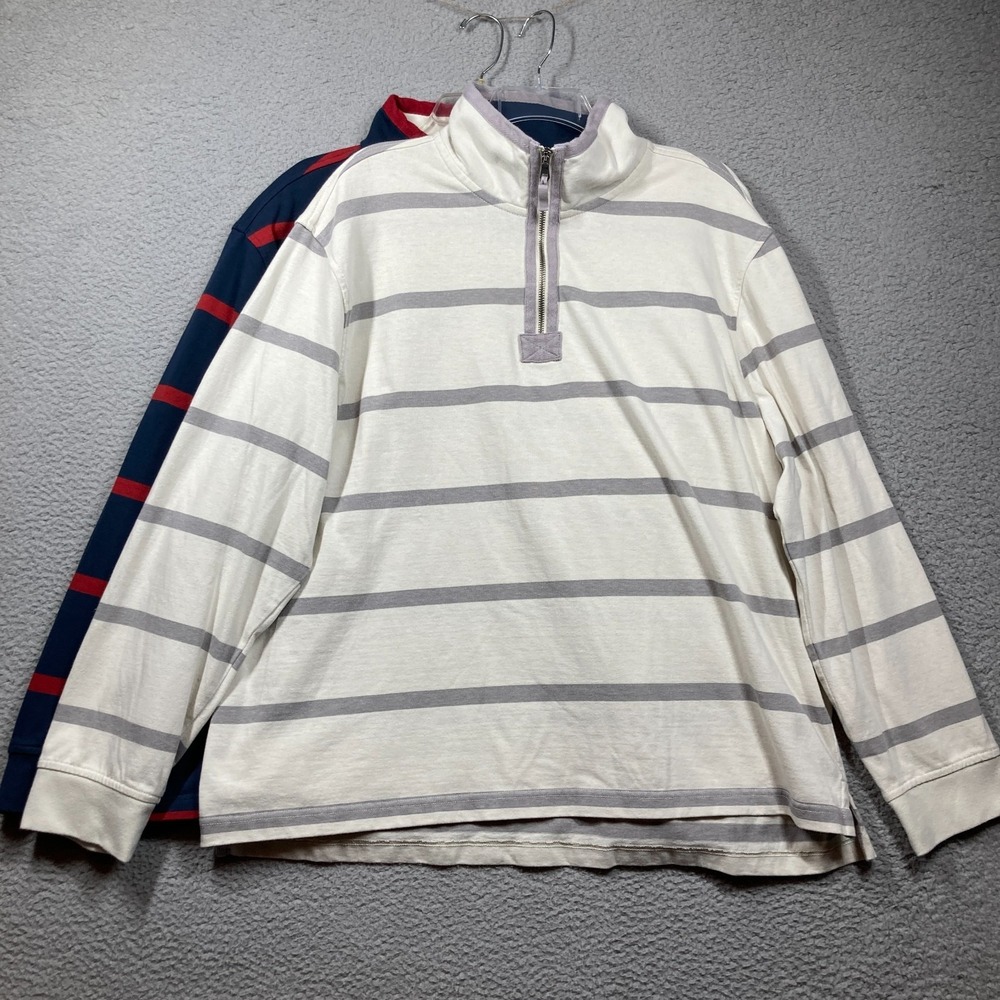 Arrow‎ 1/4 Zip Rugby Shirts Mens 2XL Lot of 2 Striped Long Sleeve Mock Neck FLAW